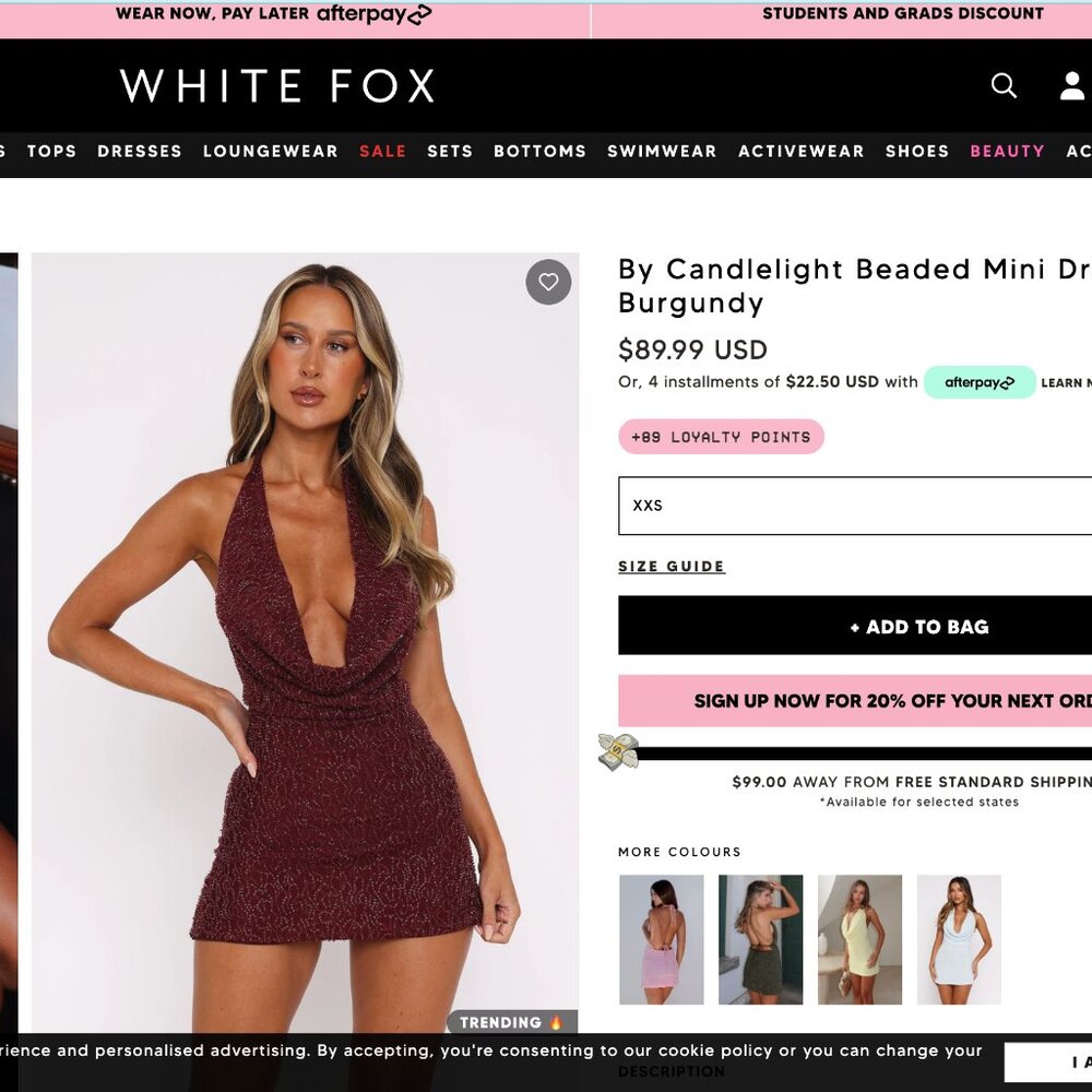 By Candlelight Beaded Mini Dress Burgundy × 1 the white fox